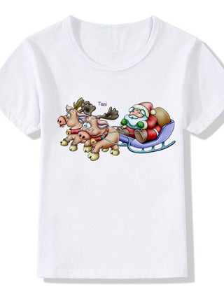 Women's White Shirt | Santa Print Short Sleeve Crew Neck
