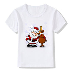 Women's White Shirt | Santa Print Short Sleeve Crew Neck