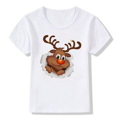 Women's White Shirt | Santa Print Short Sleeve Crew Neck