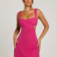 Women's Cocktail Dress | Mini Square Neck Sleeveless Embellished