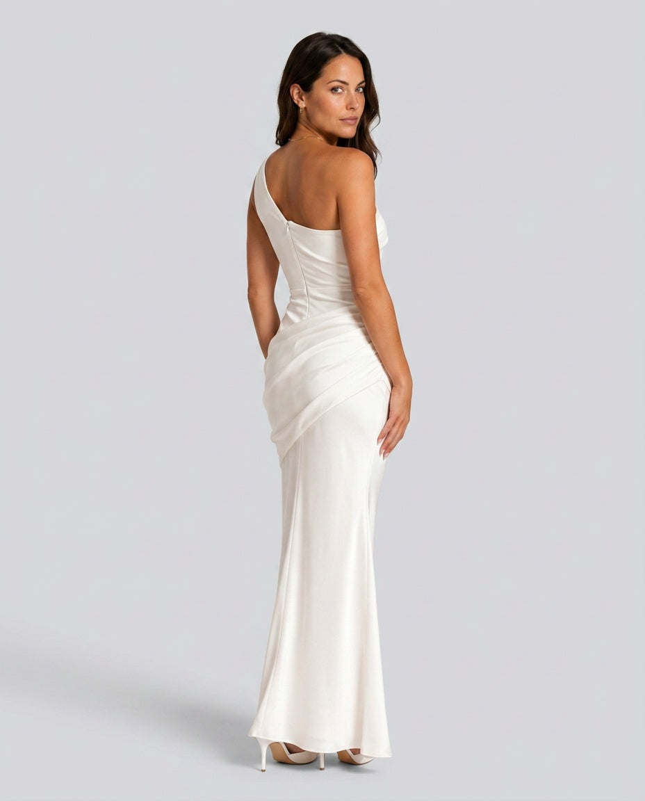 Women's Formal Dress | Maxi One Shoulder Draped Satin