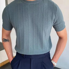 Men's Ribbed Knit Shirt | Crew Neck Short Sleeve Knit