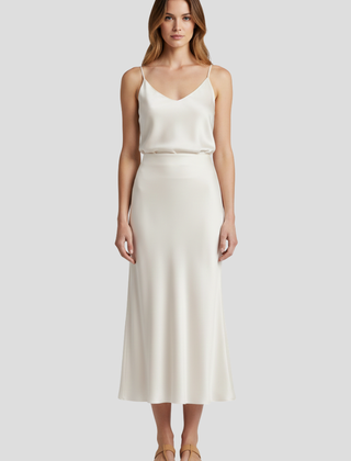 Women's Midi Skirt | High Waist Draped Satin