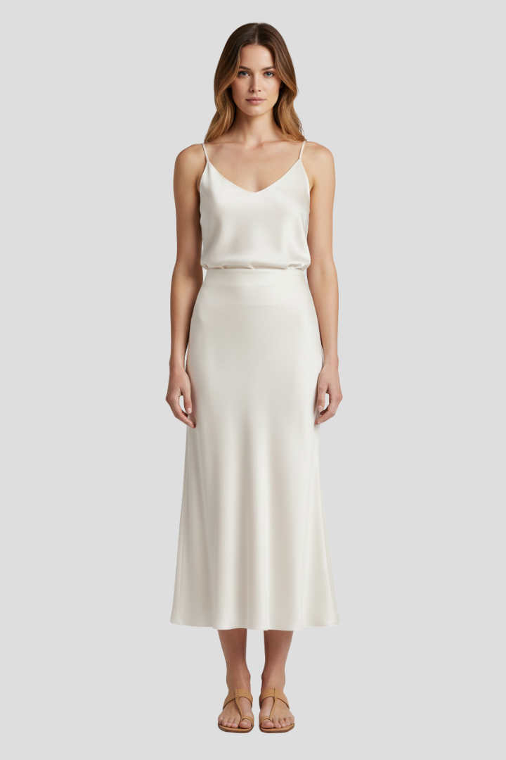 Women's Midi Skirt | High Waist Draped Satin