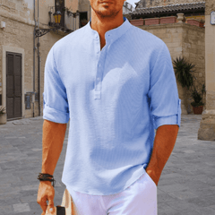 Men's White Shirt | Henley Neckline Relaxed Fit Knit