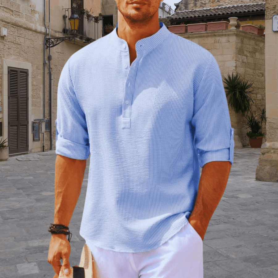 Men's White Shirt | Henley Neckline Relaxed Fit Knit