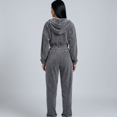 Women's Two Piece Set | Zip Long Sleeve Crop Top Wide Leg Relaxed