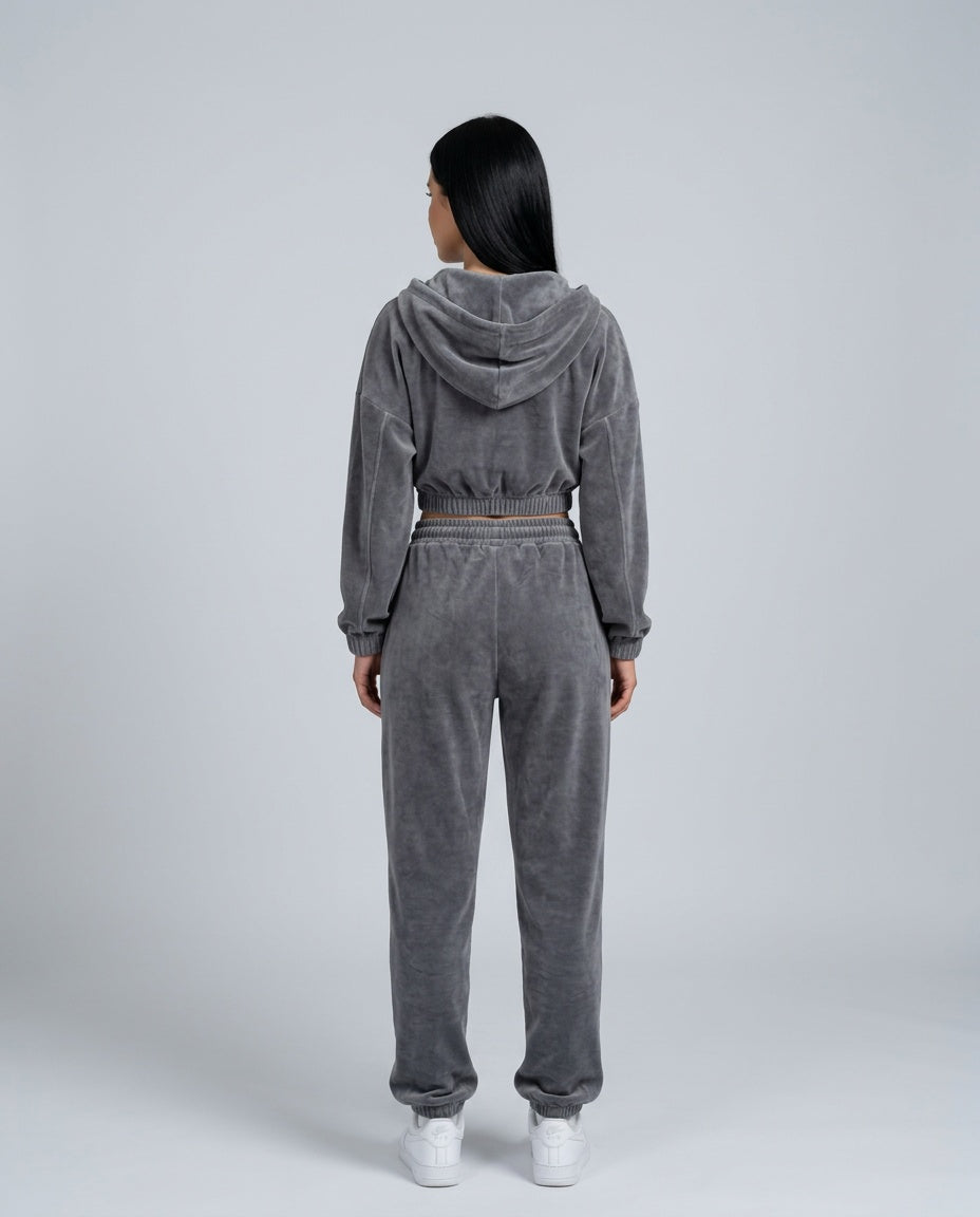 Women's Two Piece Set | Zip Long Sleeve Crop Top Wide Leg Relaxed