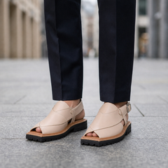 Ceret Rugged Leather Peshawari Sandals in Antique White