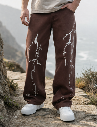 Beziers Lightning Print Denim Jeans in Brown