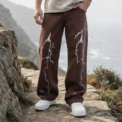 Beziers Lightning Print Denim Jeans in Brown