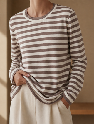 Naxos Striped Knit Long-Sleeve Top in Brown