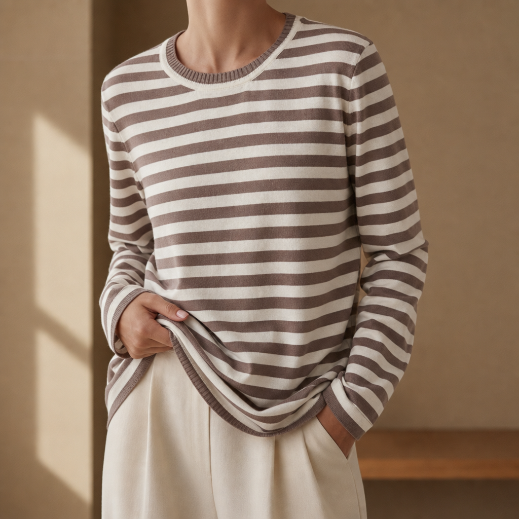 Naxos Striped Knit Long-Sleeve Top in Brown