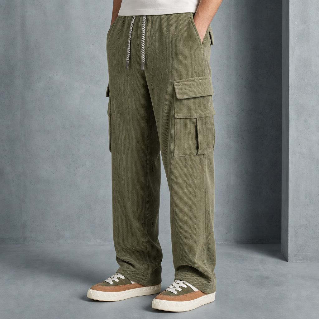 Skiathos Corduroy Cargo Pants in Sage Green