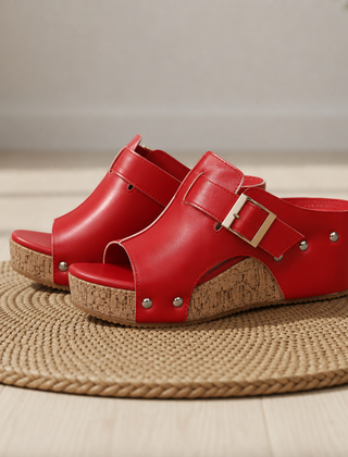 Merano Cork Wedge Platform Sandals in Red