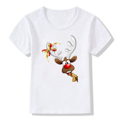 Women's White Shirt | Santa Print Short Sleeve Crew Neck
