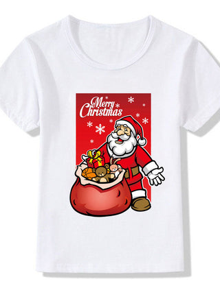 Women's White Shirt | Santa Print Short Sleeve Crew Neck