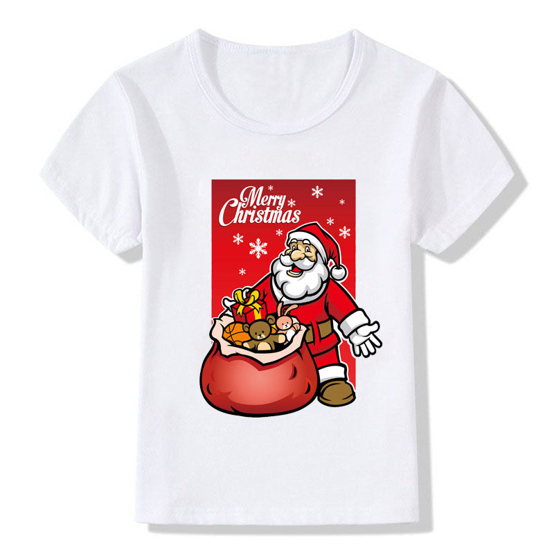 Women's White Shirt | Santa Print Short Sleeve Crew Neck