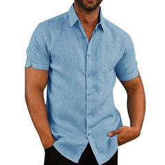 Men's Linen Shirt | Short Sleeve Collared Button Front