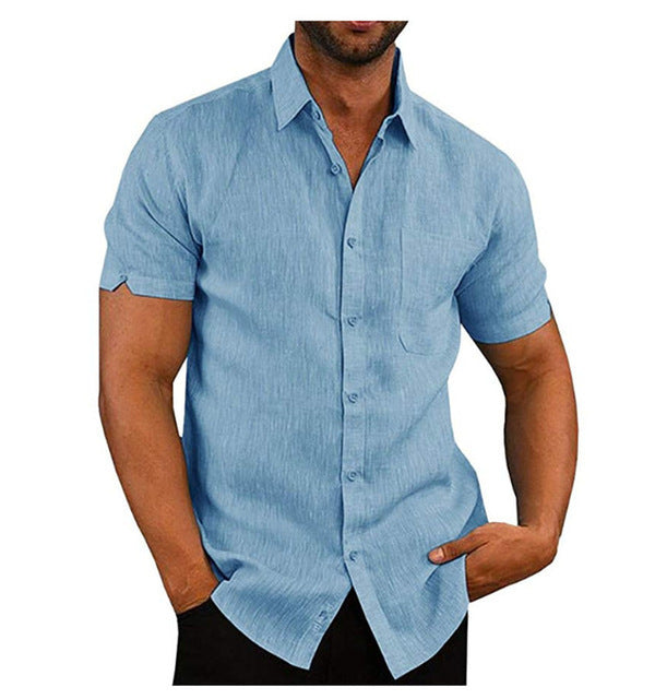 Men's Linen Shirt | Short Sleeve Collared Button Front
