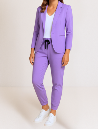 Women's Two Piece Set | Tailored Blazer Tapered Joggers Long Sleeve