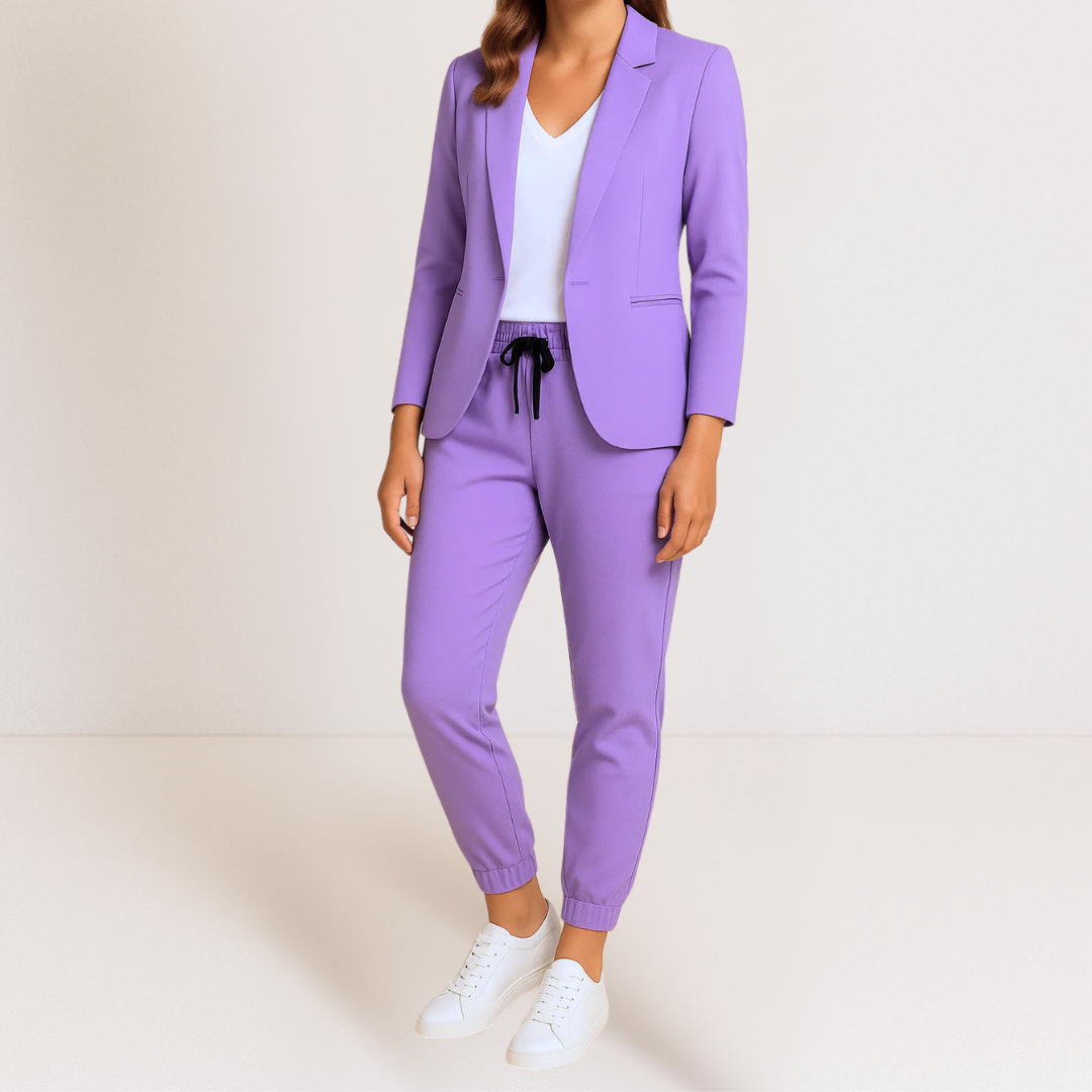 Women's Two Piece Set | Tailored Blazer Tapered Joggers Long Sleeve