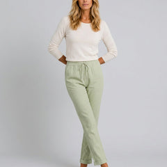 Women's Linen Pants | Relaxed Straight Leg Elastic Waist Rolled Hem