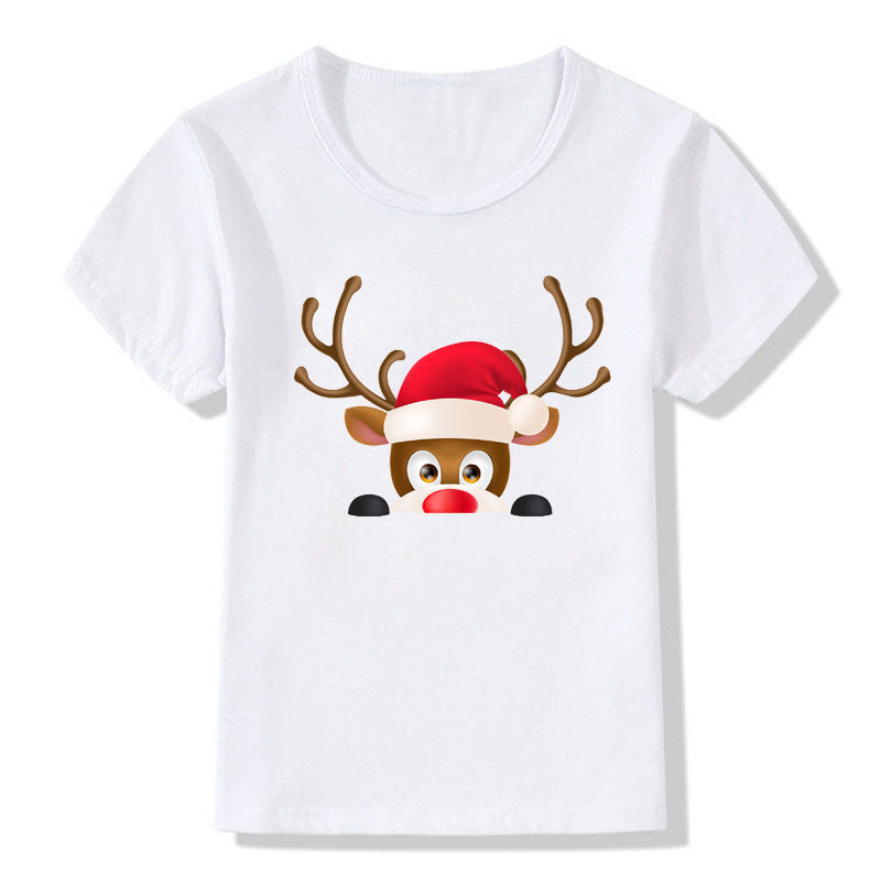 Women's White Shirt | Santa Print Short Sleeve Crew Neck