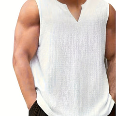 Men's Singlet Top | V-Neckline Sleeveless Relaxed Fit Knit