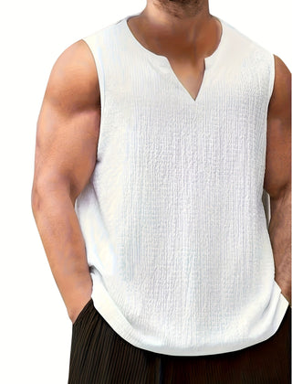 Men's Singlet Top | V-Neckline Sleeveless Relaxed Fit Knit