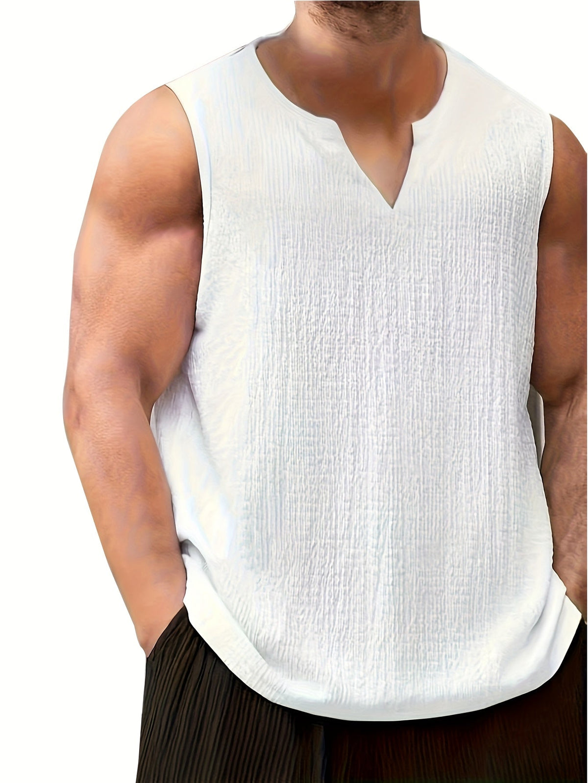 Men's Singlet Top | V-Neck Sleeveless Knit