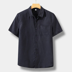 Men's White Shirt | Short Sleeve Linen Collar Pocket