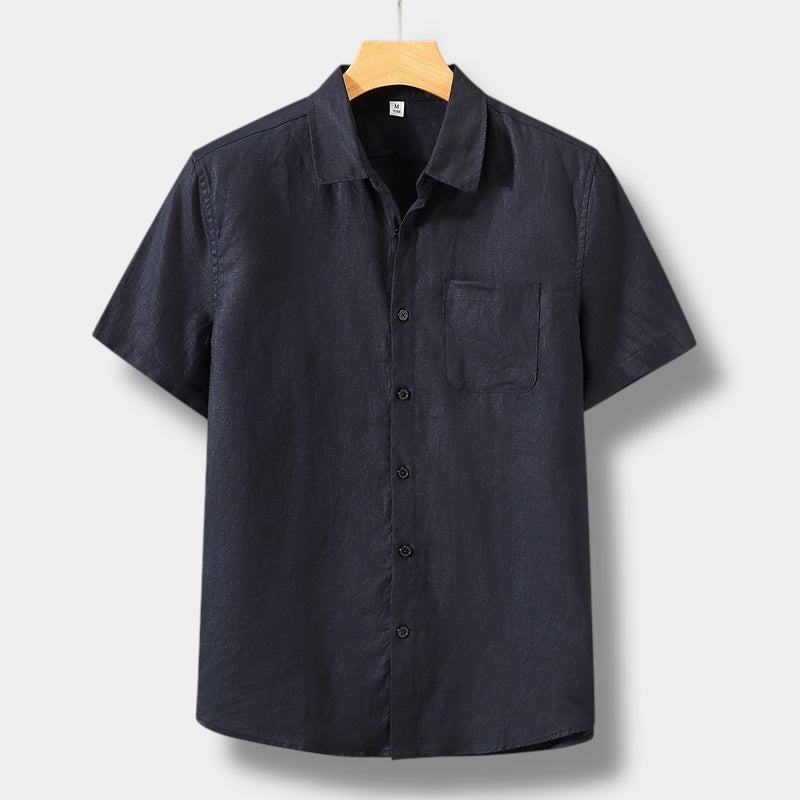 Men's White Shirt | Short Sleeve Linen Collar Pocket