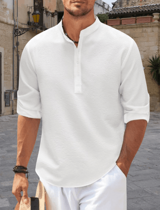 Men's White Shirt | Henley Neckline Relaxed Fit Knit