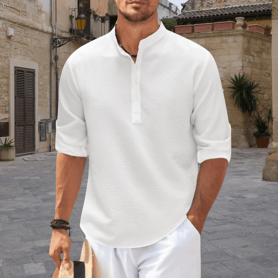 Men's White Shirt | Henley Neckline Relaxed Fit Knit