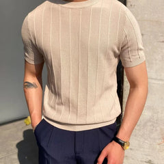Men's Ribbed Knit Shirt | Crew Neck Short Sleeve Knit