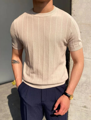 Men's Ribbed Knit Shirt | Crew Neck Short Sleeve Knit