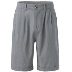 Men's Linen Shorts | Pleated Flat Front Rolled Hem Cotton