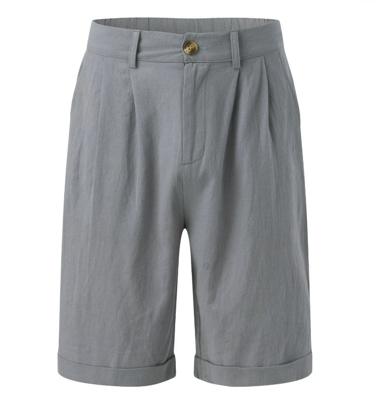 Men's Linen Shorts | Pleated Flat Front Rolled Hem Cotton