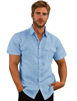 Men's Linen Shirt | Short Sleeve Collared Button Closure