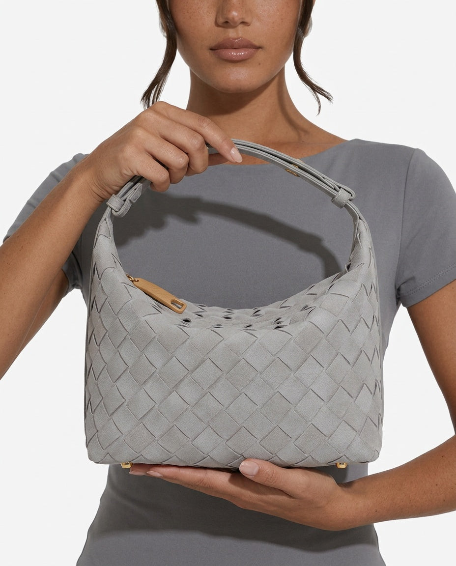 Women's Shoulder Bag | Woven Vegan Suede Quilted Hand-Woven