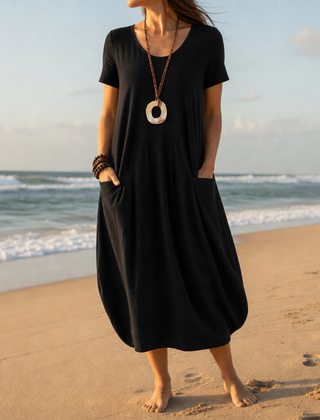 Trogir Pocket Relaxed Midi Dress in Black