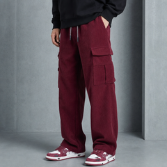 Skiathos Corduroy Cargo Pants in Burgundy Red