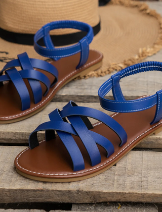 Women's Slide | Open Toe Ankle Strap Leather Flat