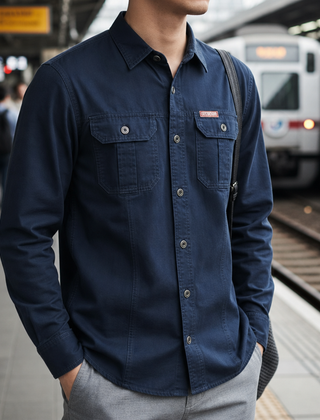 Gaeta Utility Long Sleeve Shirt in Navy Blue