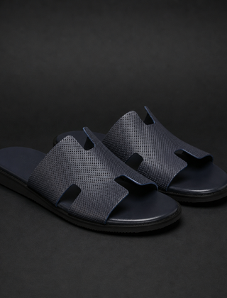 Treviso Perforated H-Strap Slides in Navy