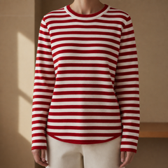 Naxos Striped Knit Long-Sleeve Top in Red