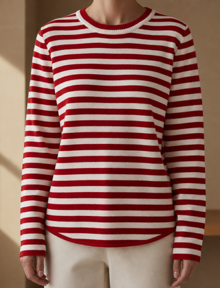 Naxos Striped Knit Long-Sleeve Top in Red