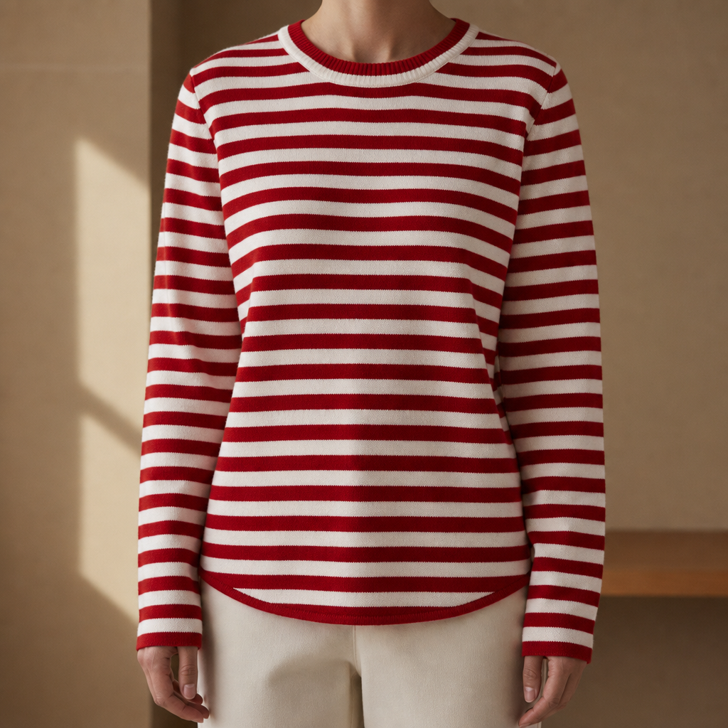 Naxos Striped Knit Long-Sleeve Top in Red