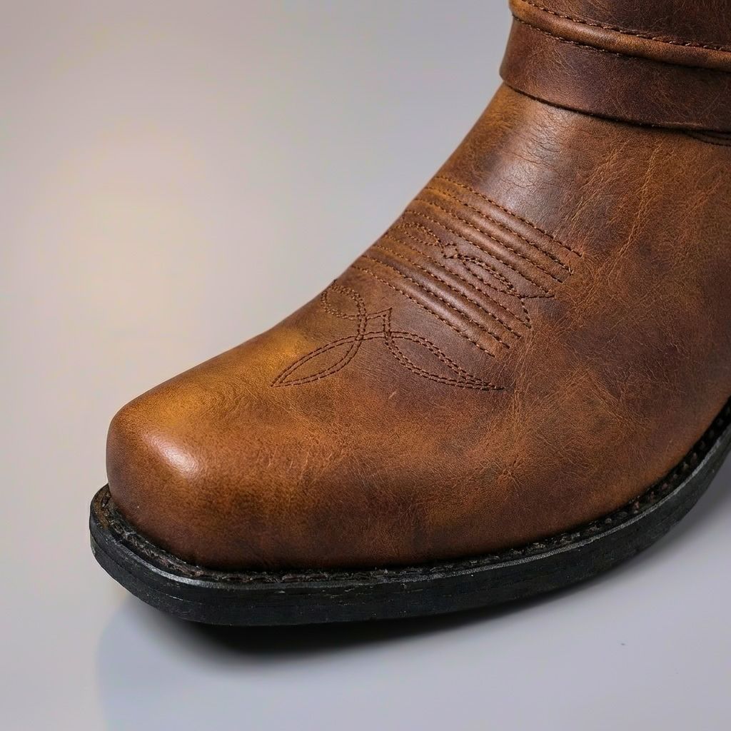 Cowboy Shoe For Men | Leather Western Almond Toe Stacked Heel